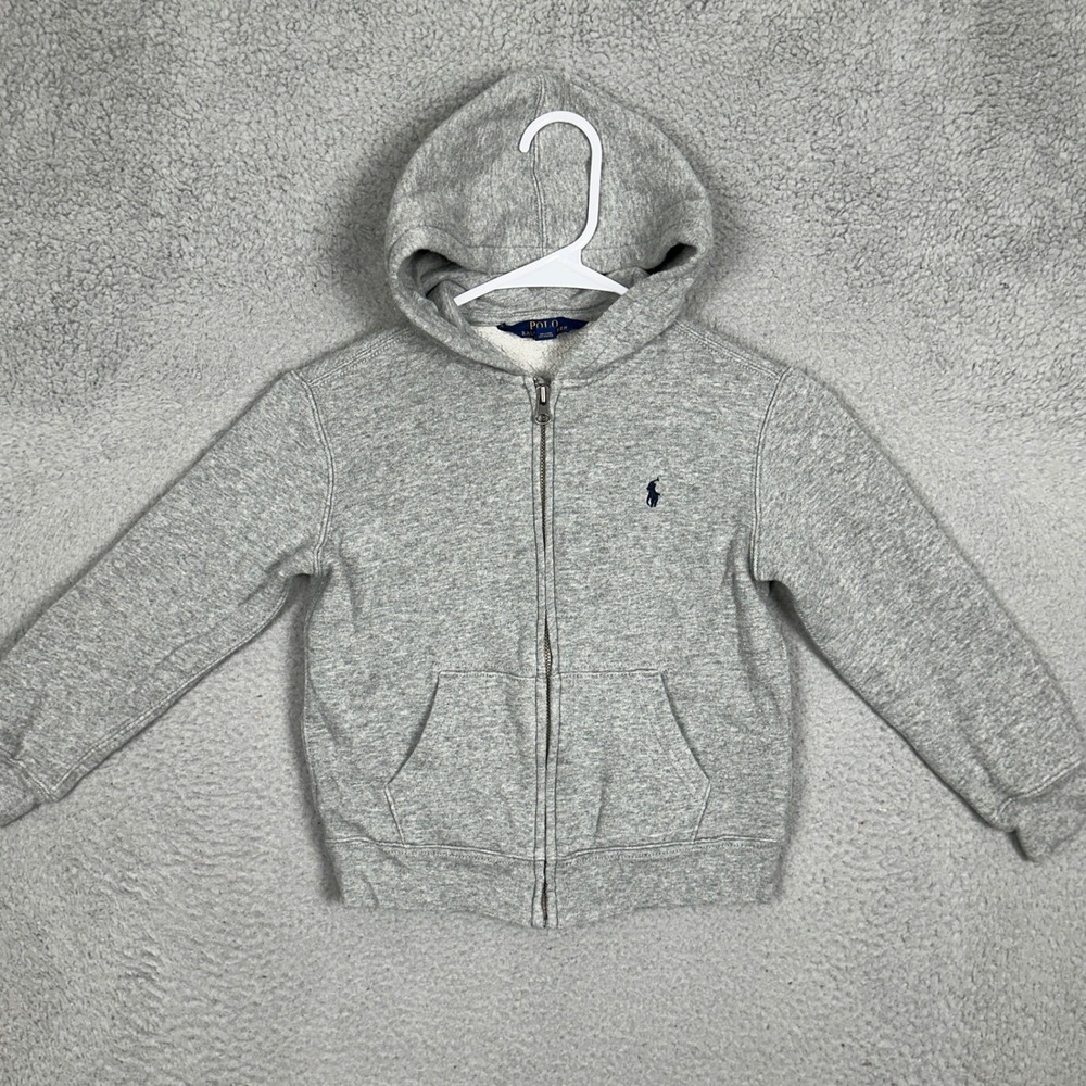 Polo Ralph Lauren Hoodie Kids Boys 6 Full Zip Grey Pony Logo Full Zip Pocket EUC